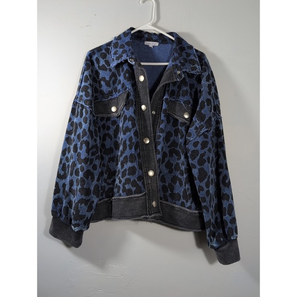 white birch Jackets & Blazers - WHITE BIRCH ANIMAL PRINT Blue & Black CHEETAH corduroy jacket SHIRT  SHACKET XL